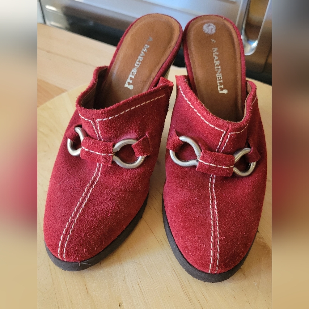 A. Marinelli Red Suede Horse Bit Mule Clog Size 6